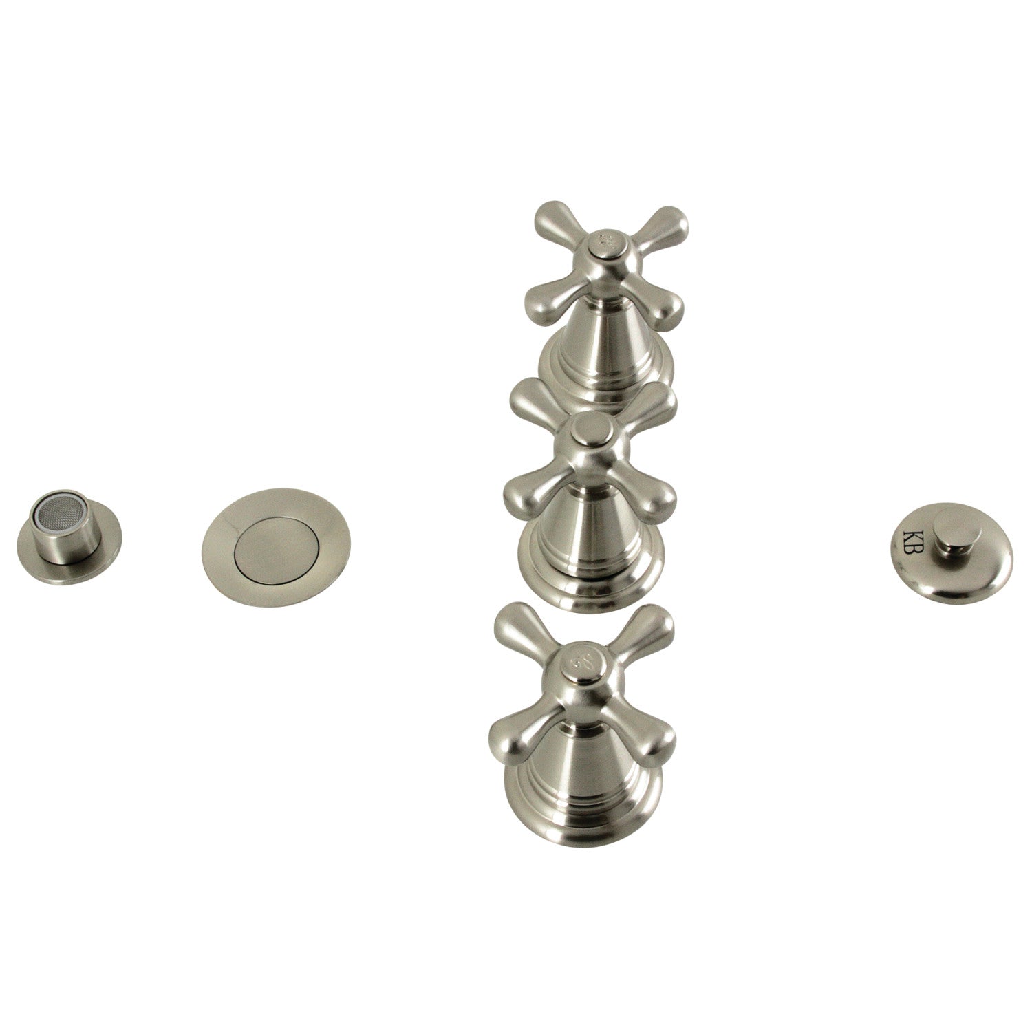 Kingston Heirloom KB328AX - Victorian Three-Handle Deck Mount Vertical Spray Bidet Faucet with Brass Pop-Up, Brushed Nickel — image 1